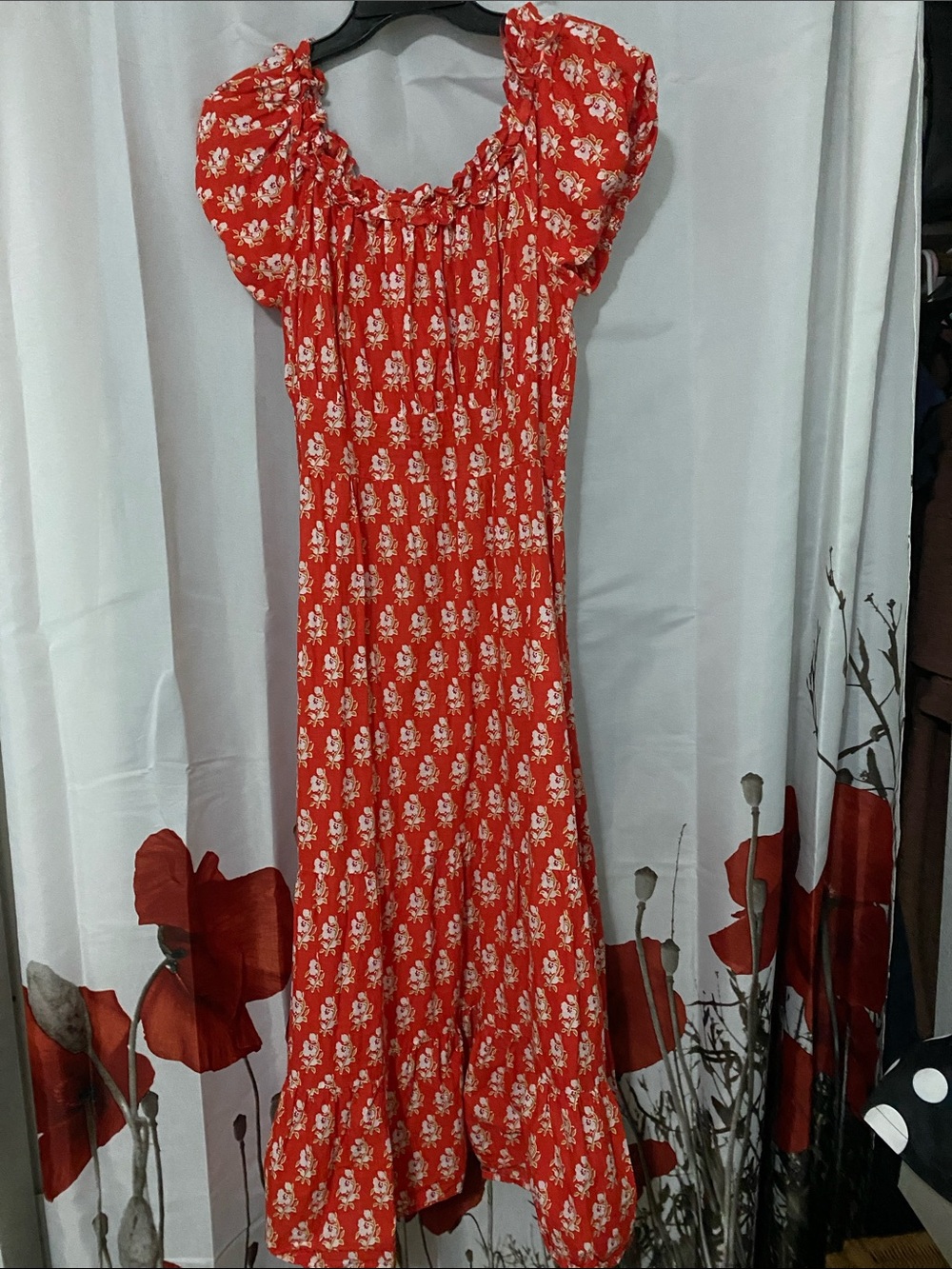 Joe Browns Orange Floral Smocked Summer Maxi Dress with Puff Sleeves